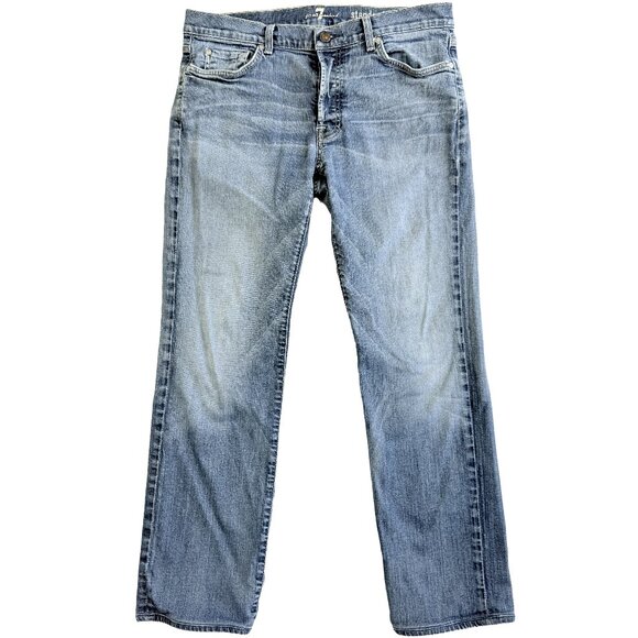 Y2K 7 For All Mankind Standard Straight Jeans Men’s Size 34 Mid‑Rise Light Wash - Picture 1 of 11
